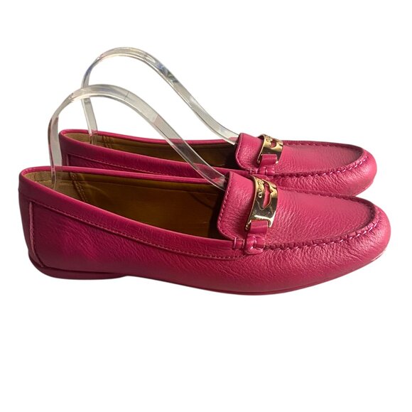 Coach Size 9 Olympia Pebble Grain Leather Loafers Slip On Shoes Hot Pink Classy - Picture 1 of 9